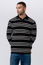 Load image into Gallery viewer, Striped Long-sleeved Polo - Black

