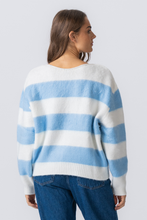 Load image into Gallery viewer, Celina Striped Knitted Sweater - White/Sky Blue
