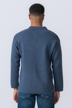 Load image into Gallery viewer, Knitted Long Sleeve Polo - Ocean Blue
