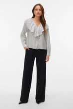 Load image into Gallery viewer, Kaja V-Neck Frill Shirt -  Snow White Amanda Black
