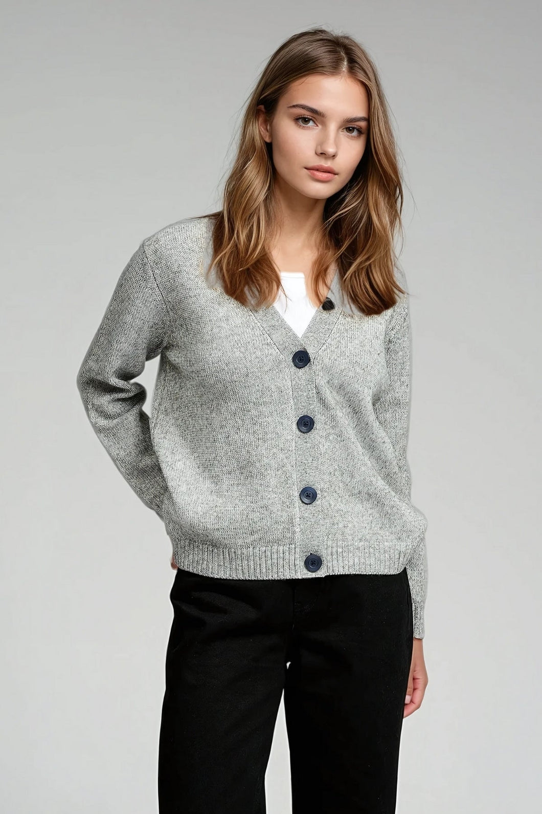 Knitted Cardigan - Light Grey Melange