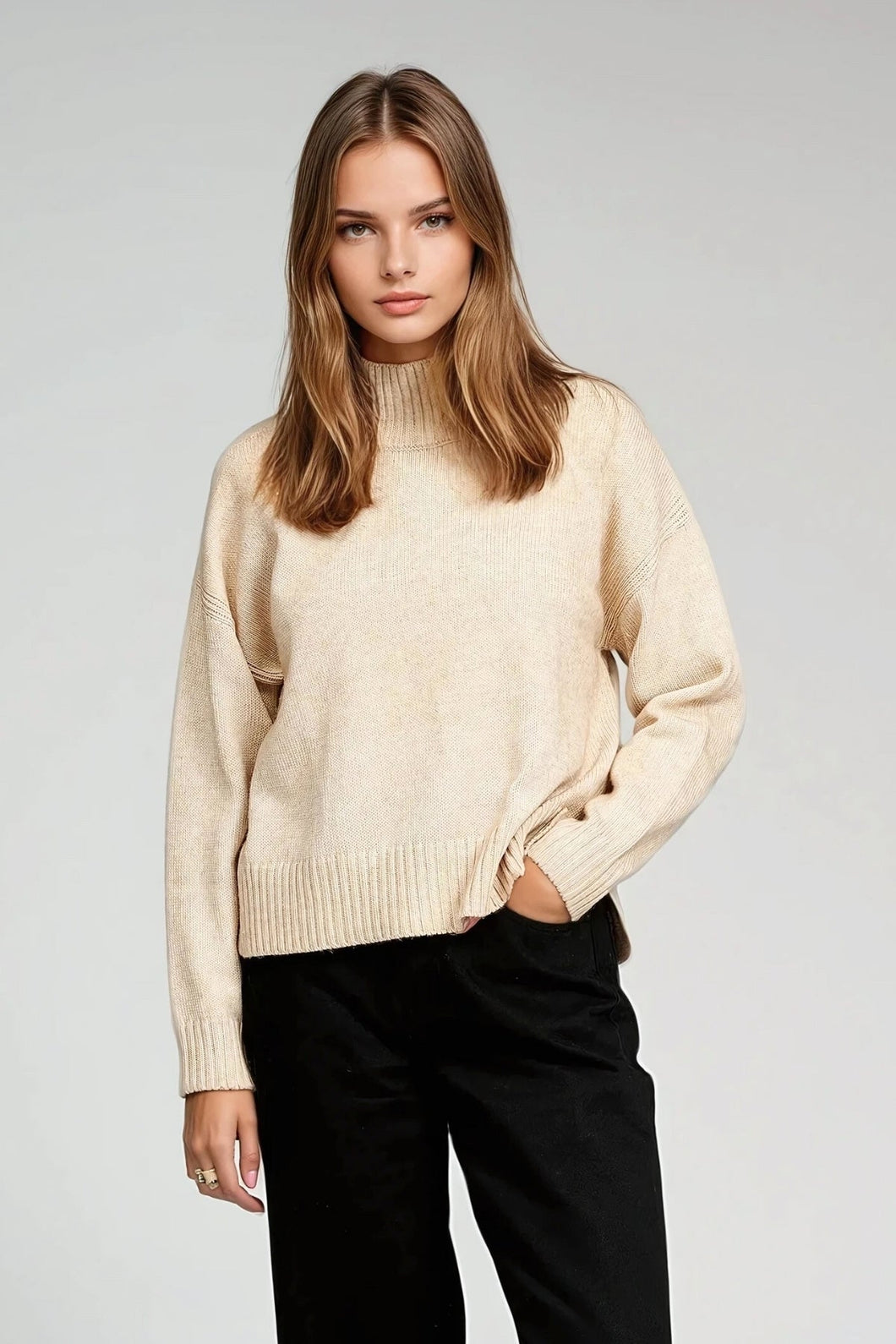 Jumper polo a maglia sovradimensionata - beige