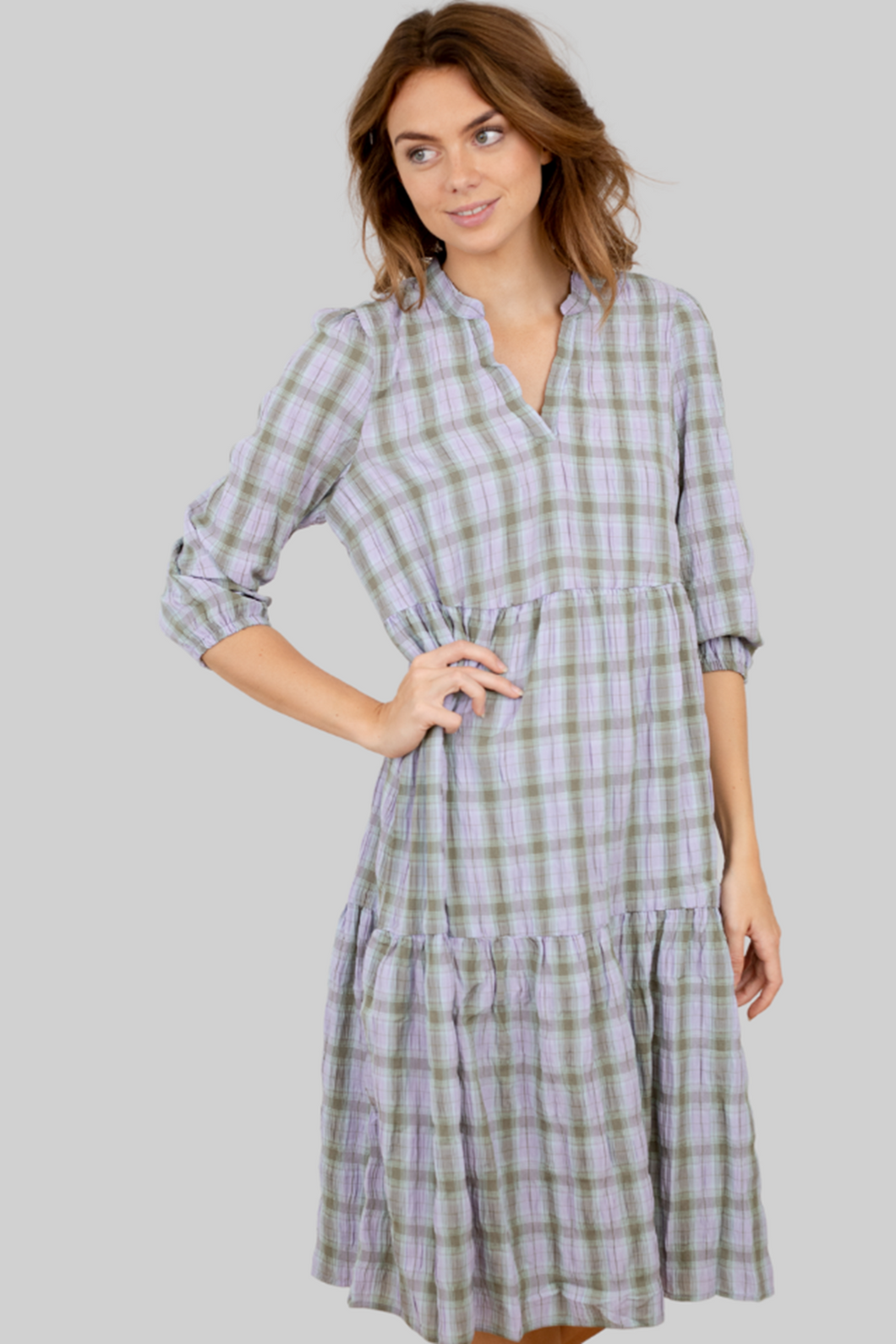 Vestido com mangas Fiona - Verde Ivy/Púrpura