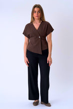 Load image into Gallery viewer, SonjaV-Neck Top - Chocolate Martini - Silver Button
