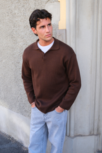 Load image into Gallery viewer, Knitted Long Sleeve Polo - Light Brown
