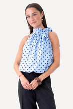 Load image into Gallery viewer, Wilma Top - Light Blue/Brown Dots
