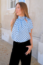 Load image into Gallery viewer, Wilma Top - Light Blue/Brown Dots
