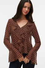 Load image into Gallery viewer, Willow Frill Top - Chocolate Martini:Snow white dot
