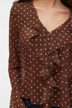 Load image into Gallery viewer, Willow Frill Top - Chocolate Martini:Snow white dot
