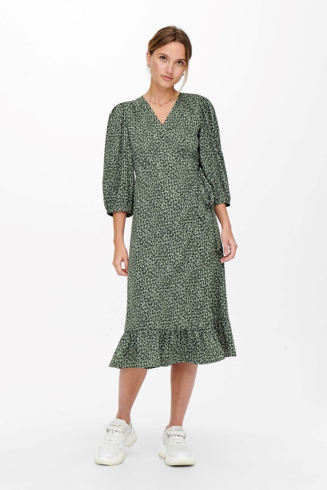 Olivia 3/4 Wrap Midi Robe - Balsam Green