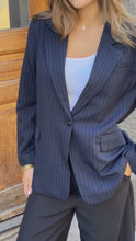 Load and play video in Gallery viewer, Oversized Blazer - Navy Pinstripe
