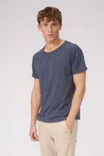 Load image into Gallery viewer, Raw Neck T-shirt - Mottled Blue

