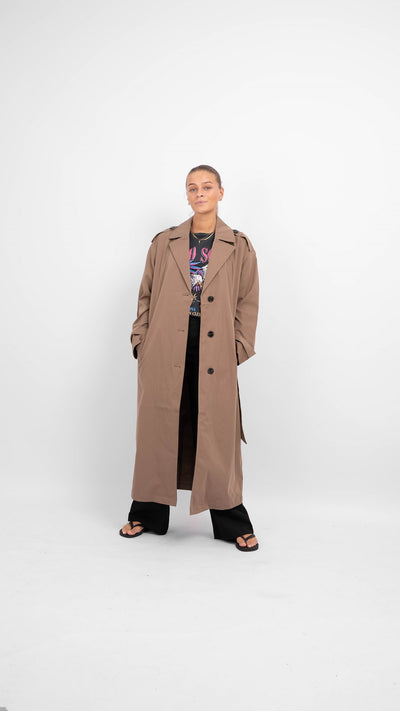 Isabelle Long Trenchcoat - Walnut - ONLY - Brown