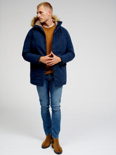 Classic Long Parka Jacket - Navy - TeeShoppen - Blue 3