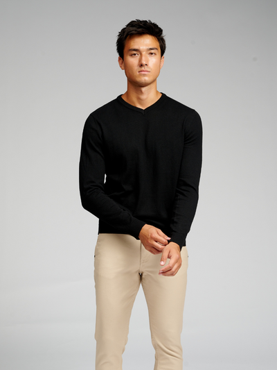 Basic Knit V-neck - Black - TeeShoppen - Black