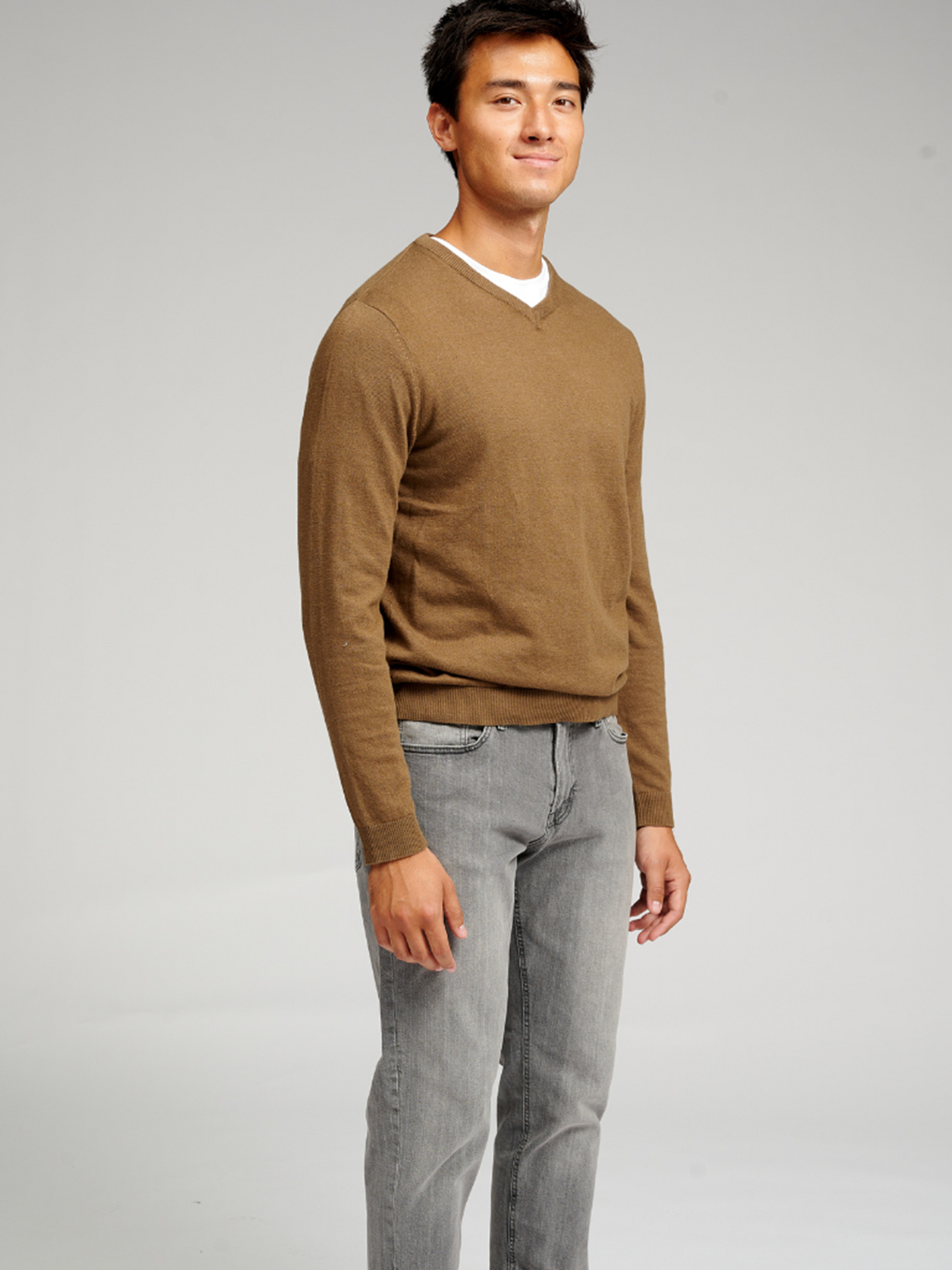 Basic Knit V-neck - Brown - TeeShoppen - Brown 3