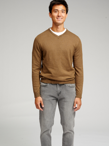 Basic Knit V-neck - Brown - TeeShoppen - Brown