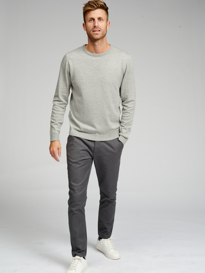 Basic Knit Crewneck - Light Grey Melange - TeeShoppen - Grey 3