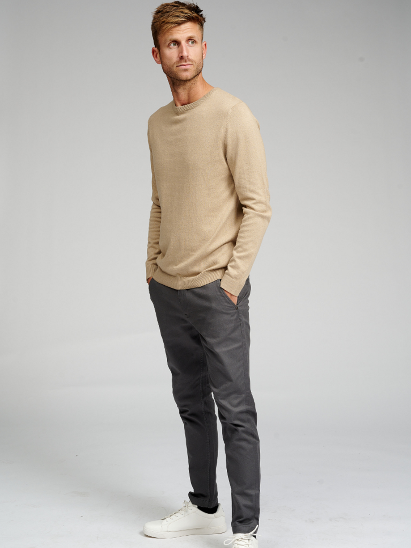 Basic Knit Crewneck - Beige - TeeShoppen - Khaki 4