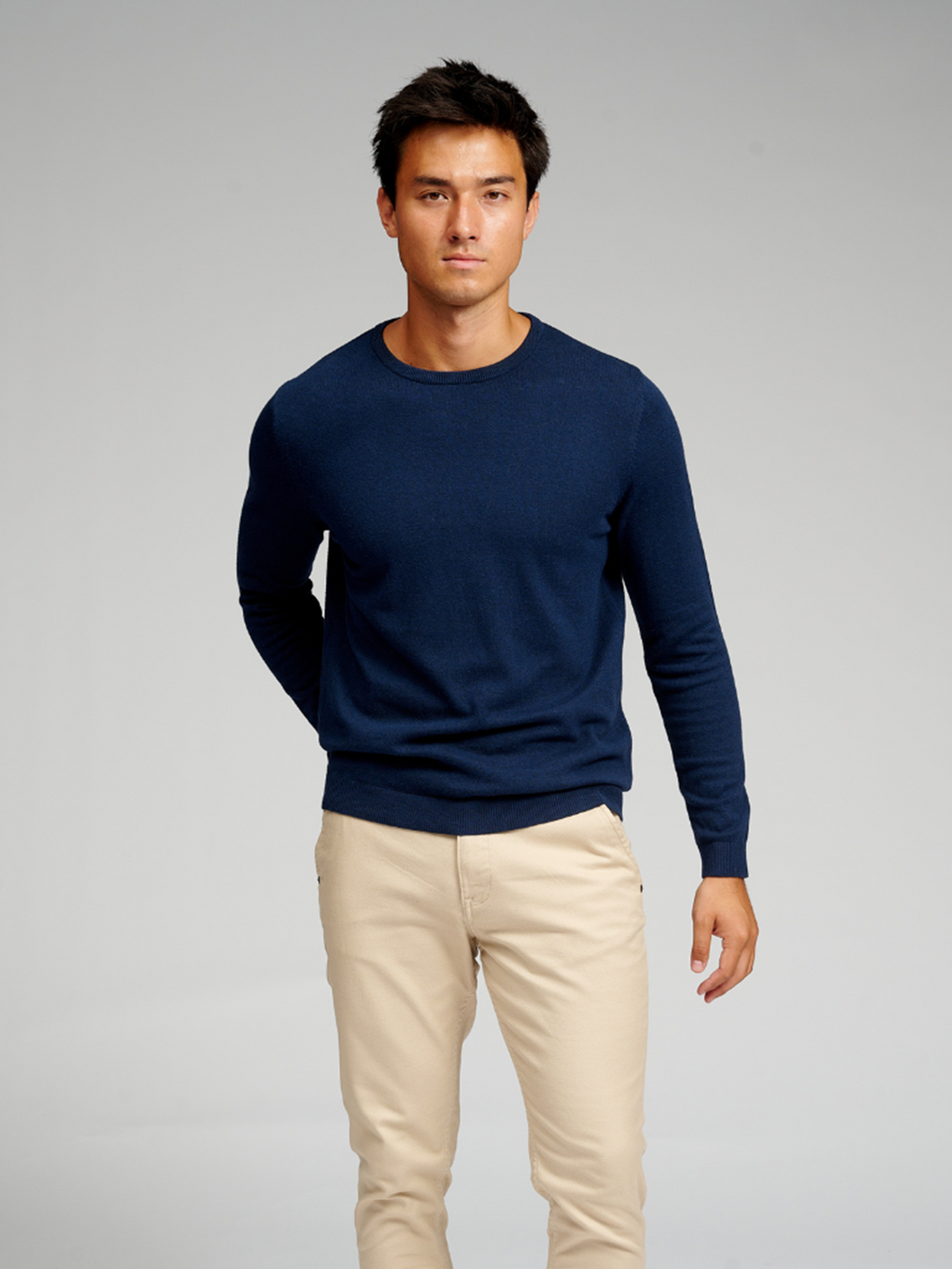 Basic Knit Crewneck - Navy - TeeShoppen - Blue