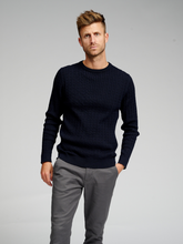 Load image into Gallery viewer, Cable Knit Crewneck - Navy - TeeShoppen - Blue
