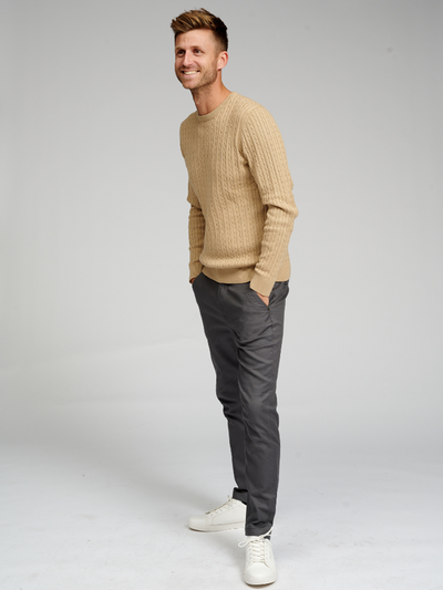 Cable Knit Crewneck - Beige - TeeShoppen - Khaki 2