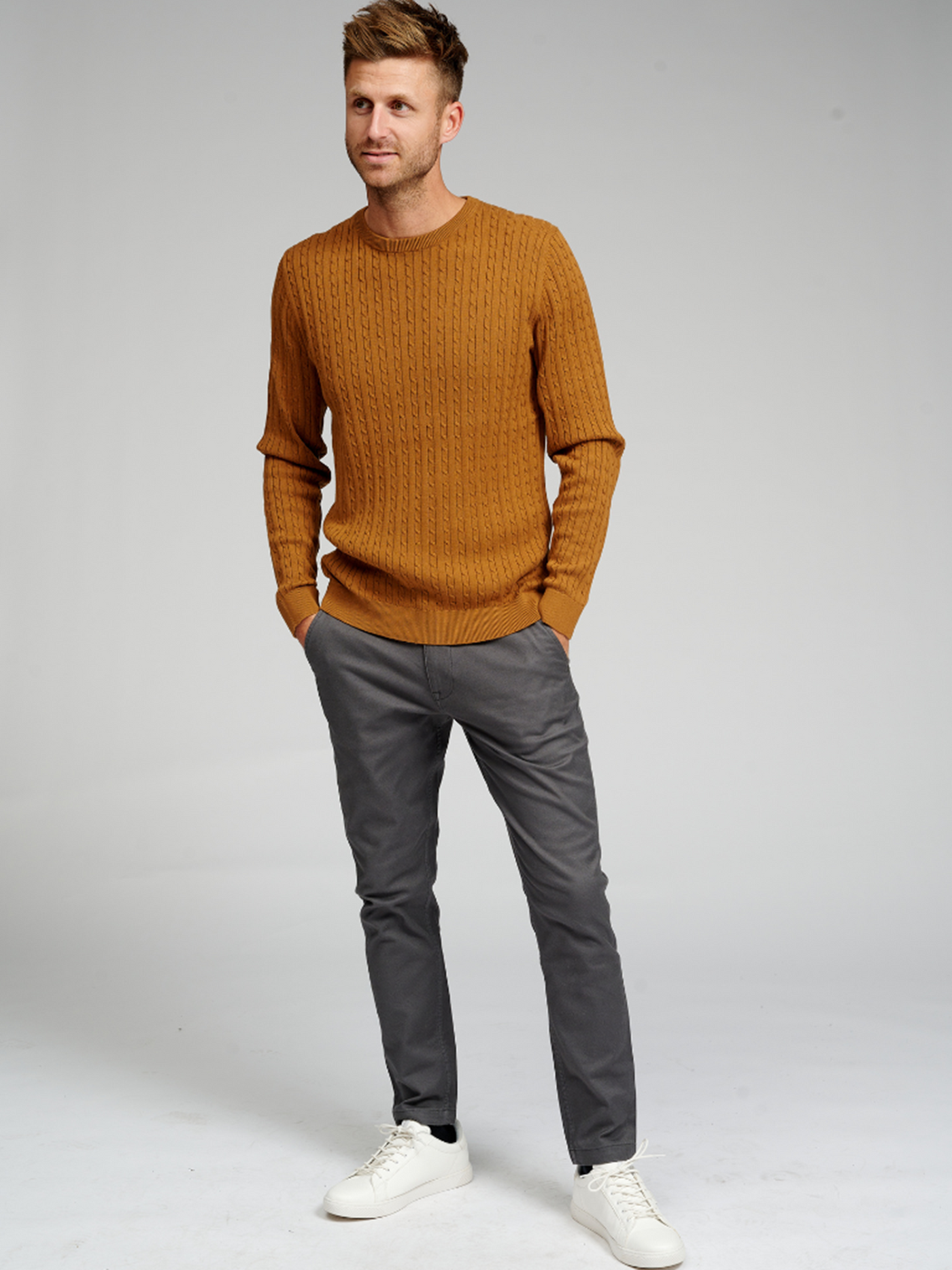 Cable Knit Crewneck - Light Brown - TeeShoppen - Brown 4