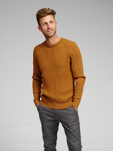 Load image into Gallery viewer, Cable Knit Crewneck - Light Brown - TeeShoppen - Brown
