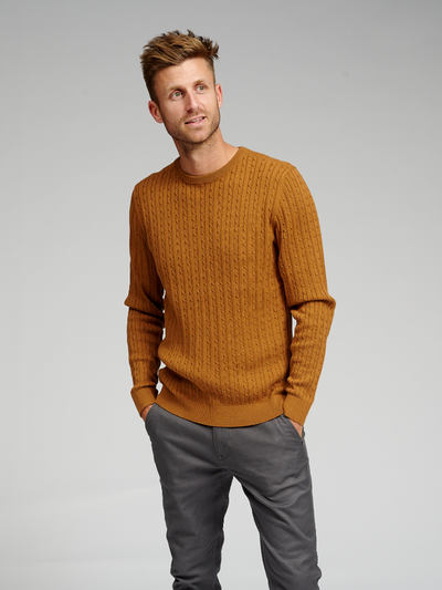 Cable Knit Crewneck - Light Brown - TeeShoppen - Brown