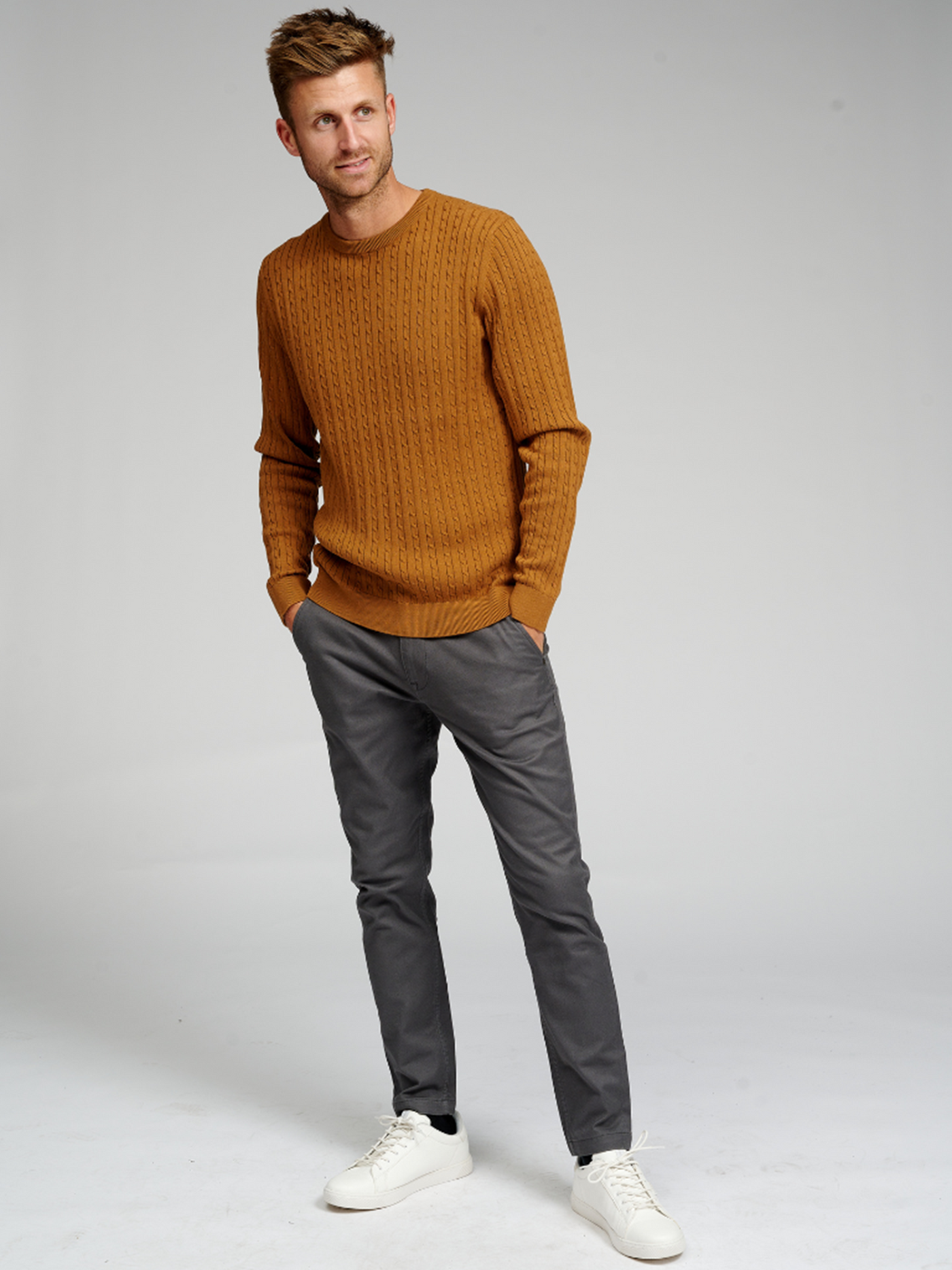 Cable Knit Crewneck - Light Brown - TeeShoppen - Brown 2