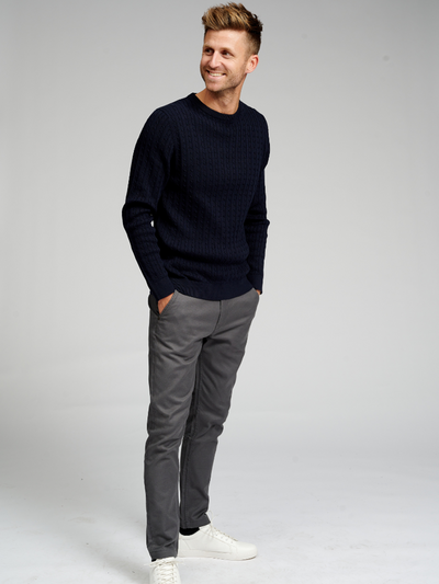 Cable Knit Crewneck - Navy - TeeShoppen - Blue 2