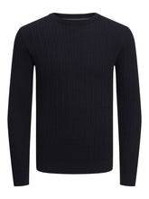 Load image into Gallery viewer, Cable Knit Crewneck - Navy - TeeShoppen - Blue 5
