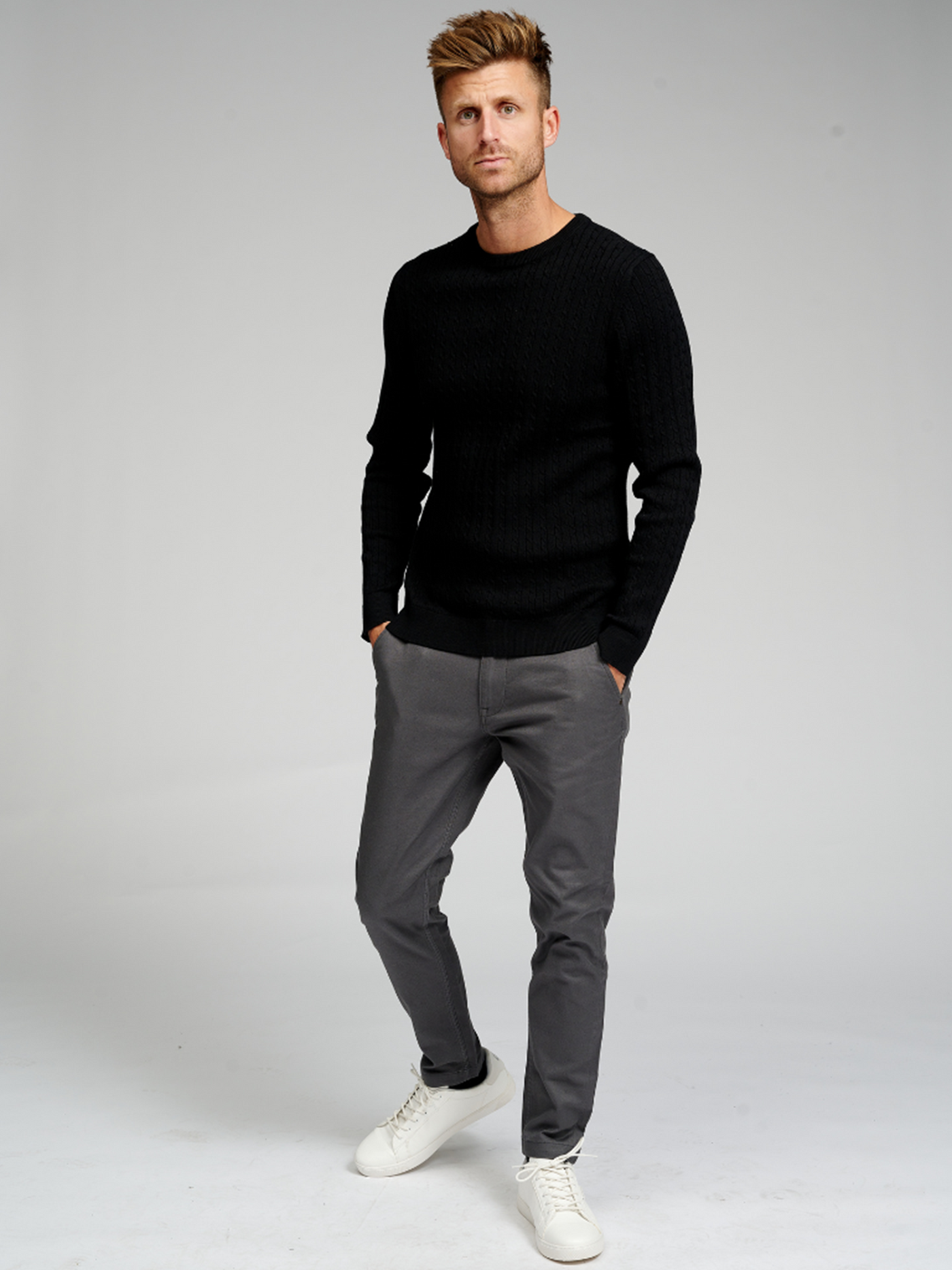 Cable Knit Crewneck - Black - TeeShoppen - Black 3