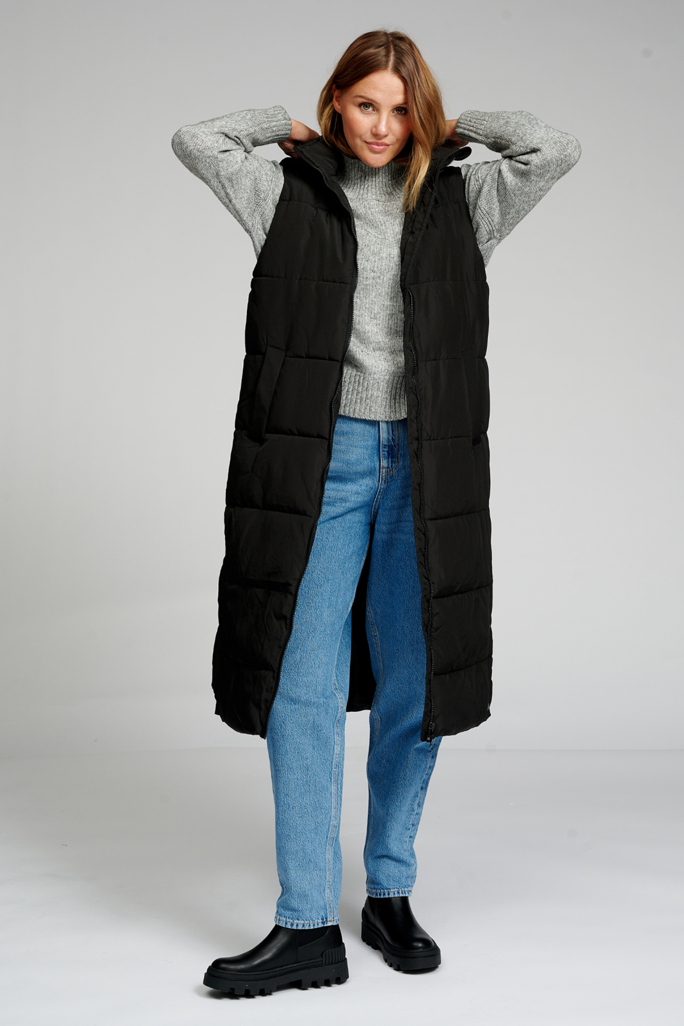 Long Puffer Vest - Black - TeeShoppen - Black 3