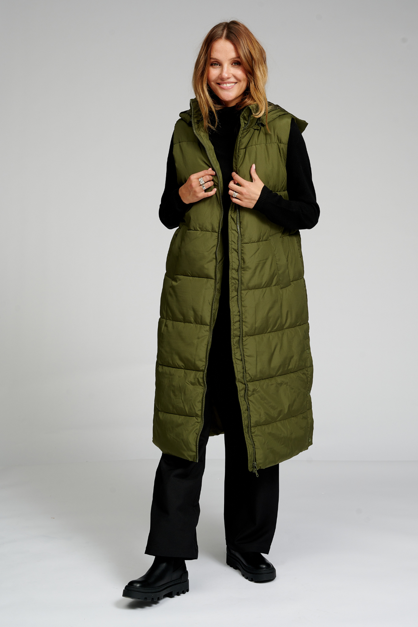 Long Puffer Vest - Dark Green - TeeShoppen - Green 4