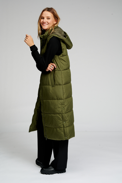 Long Puffer Vest - Dark Green - TeeShoppen - Green 2