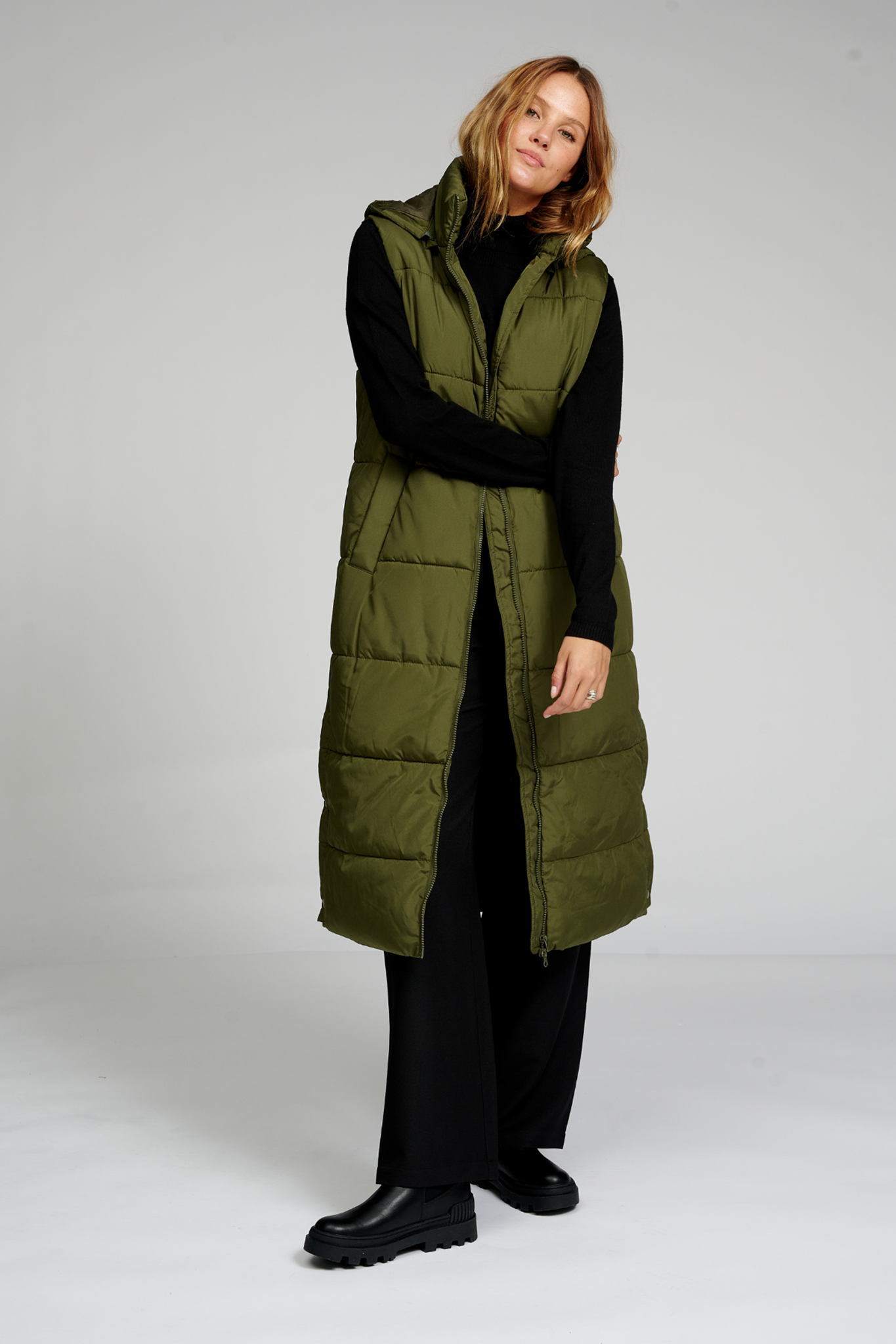 Long Puffer Vest - Dark Green - TeeShoppen - Green 3