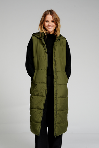 Long Puffer Vest - Dark Green - TeeShoppen - Green