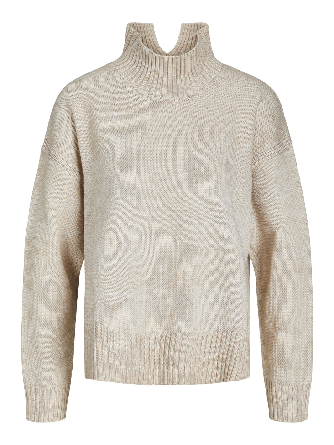 Oversized Knitted Polo-Neck Jumper - Beige - TeeShoppen - Khaki 5