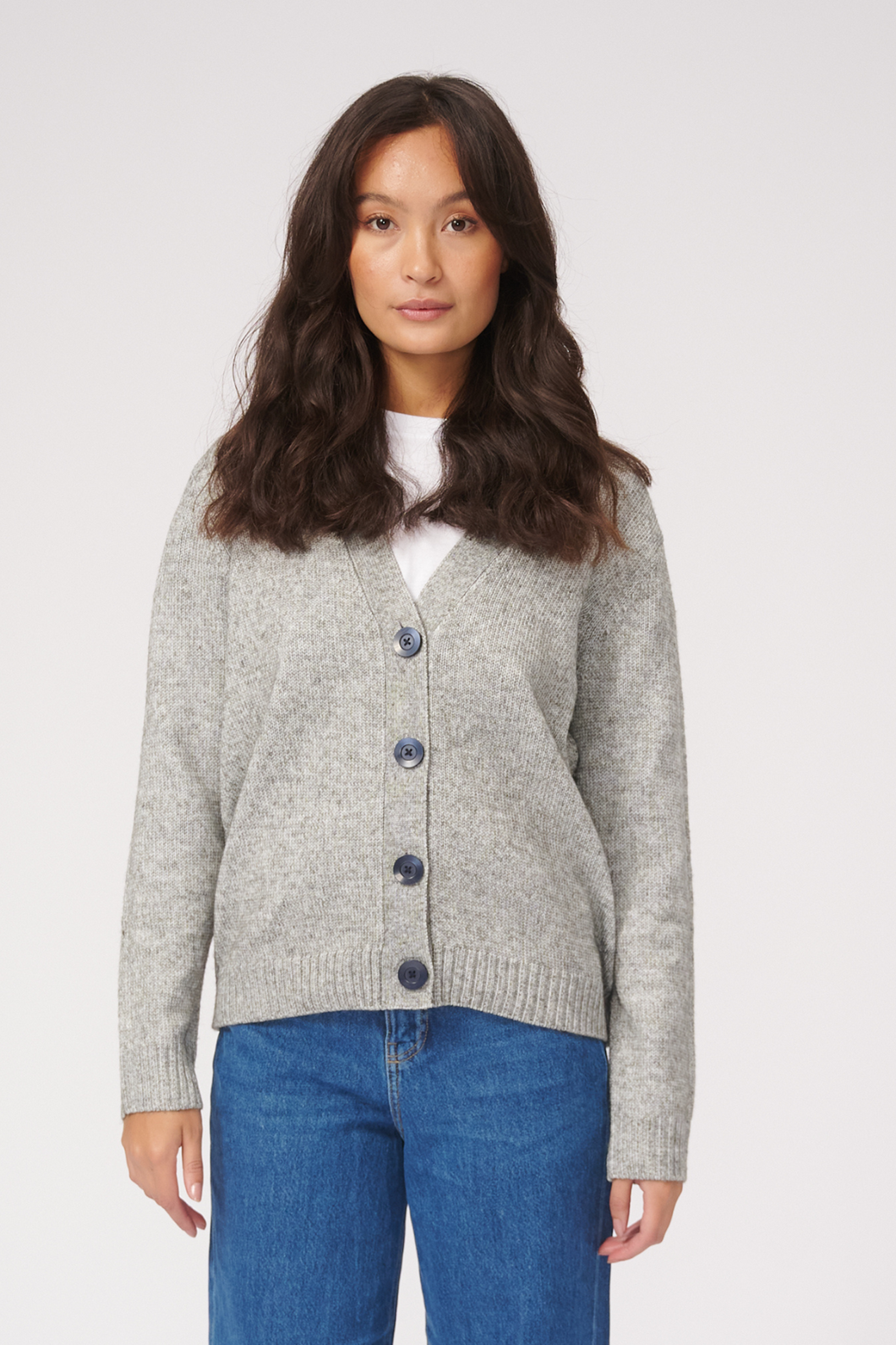 Knitted Cardigan - Light Grey Melange - TeeShoppen - Grey