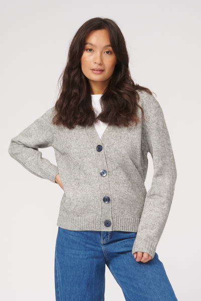 Knitted Cardigan - Light Grey Melange - TeeShoppen - Grey 4