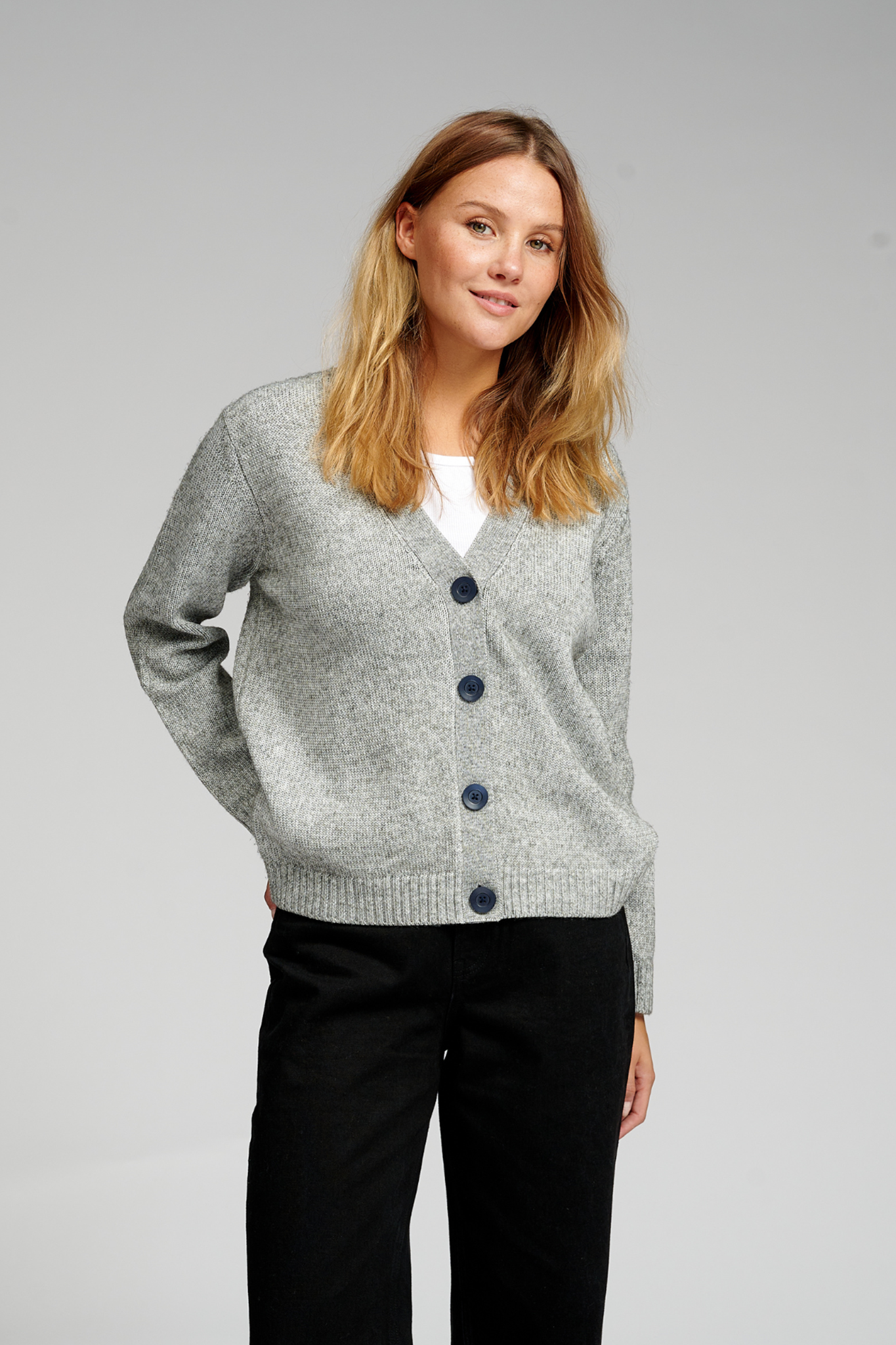 Knitted Cardigan - Light Grey Melange - TeeShoppen - Grey 5