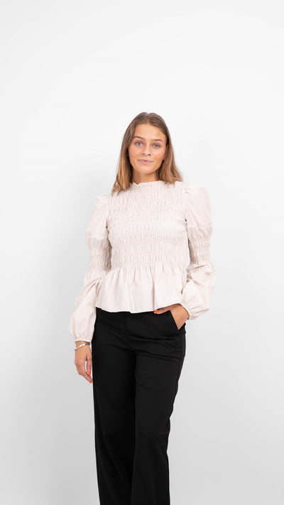 Gwenda Long Sleeved Top - Pumice Stone - ONLY - White