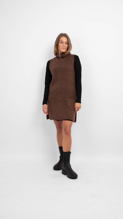 Ellen Long Knit west w. Turtleneck - Chicory Coffee - PIECES - Brown 4