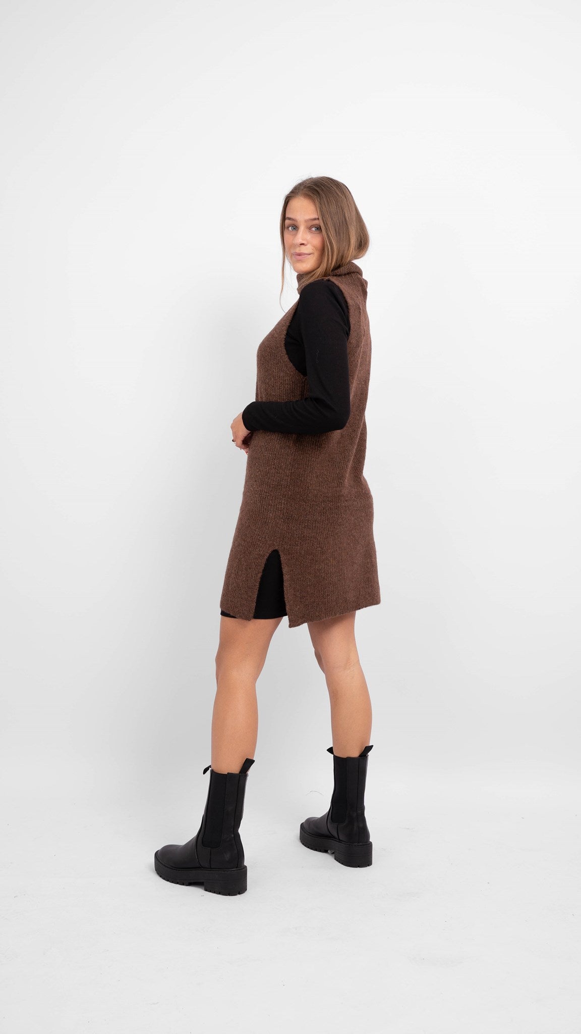 Ellen Long Knit west w. Turtleneck - Chicory Coffee - PIECES - Brown 2