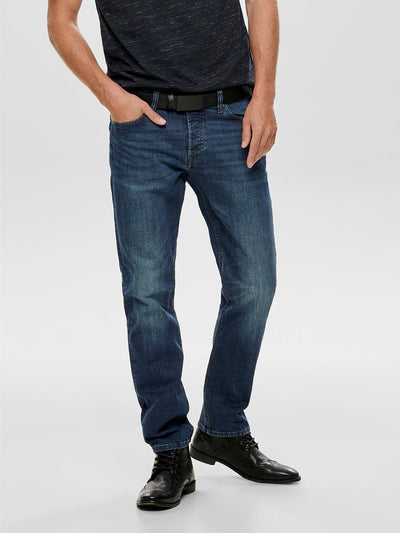 Weft Washed Jeans - Blue Denim - Only & Sons - Blue