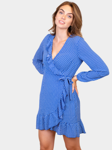 Wrap Ruffle Dress - Nebulas Blue - ONLY - Blue