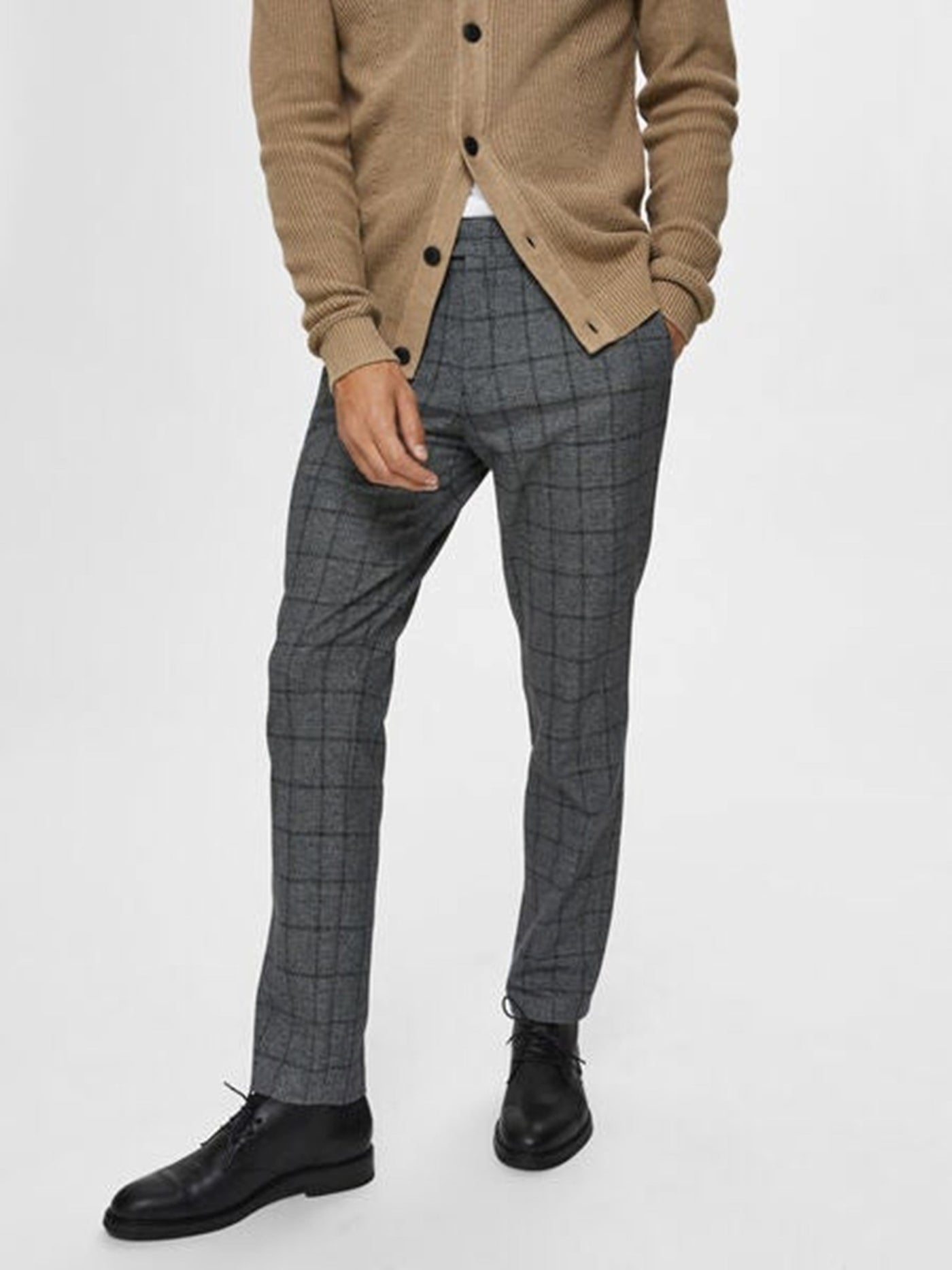 Performance Premium Pants - Dark gray (checkered) - Selected Homme - Grey