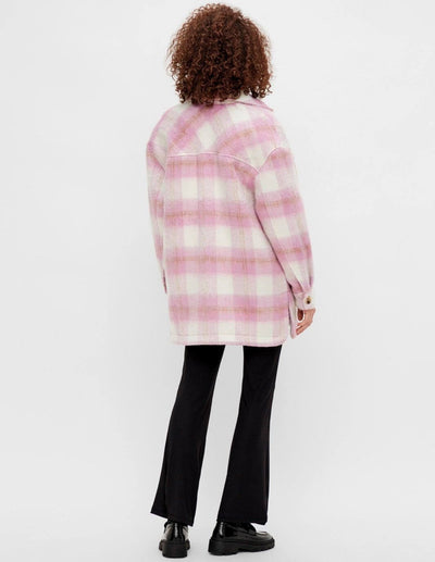 Oversized checkered shacket - Pink - PIECES - Pink 4