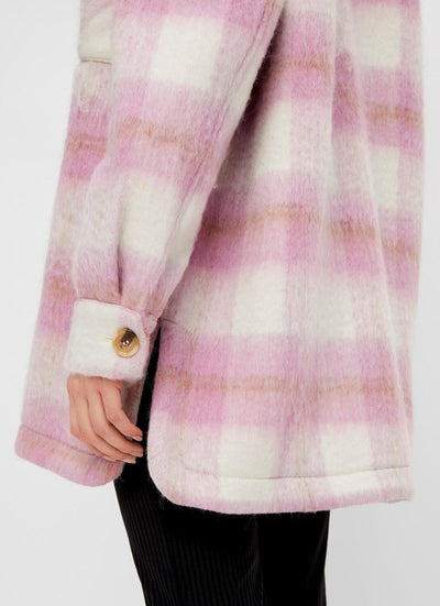 Oversized checkered shacket - Pink - PIECES - Pink 3